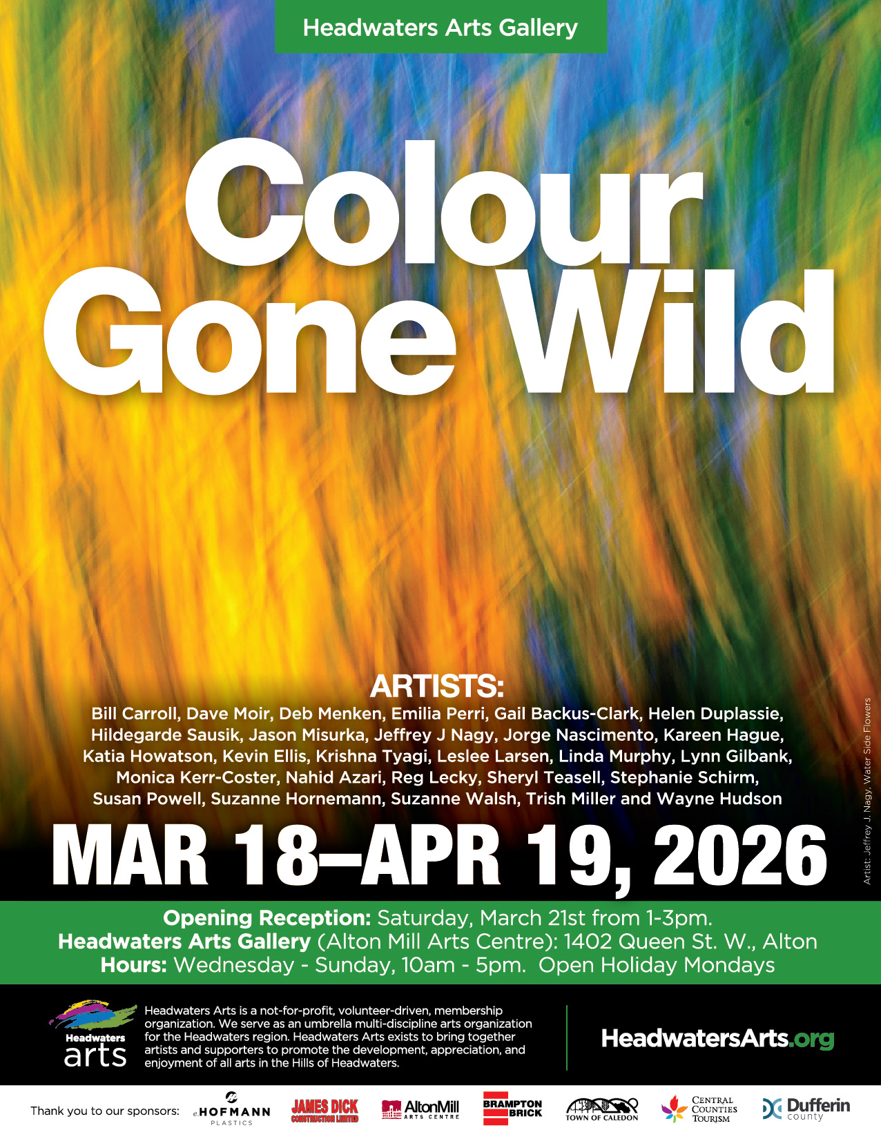 Poster for the Colour Gone Wild art show in the Headwaters Gallery