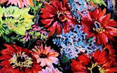 Blooming Bright by local artist Alina Lloyd now hanging in the Headwaters Restaurant at the Millcroft Inn.