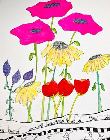 Hildegarde Sausik - A Garden that refuses to Whisper - Watercolour and Ink - 12 x 9