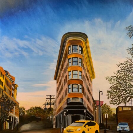 Marj Gegear - After The Rain, Vancouver Flat Iron - Oil on Canvas - 22x28