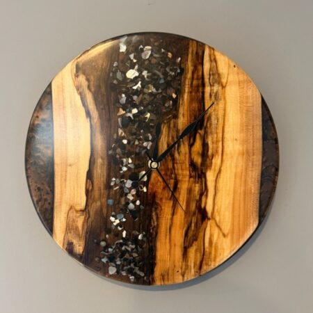 George McCart - Clock #5 - Spalted Maple with Abalone in Epoxy - 12 diameter