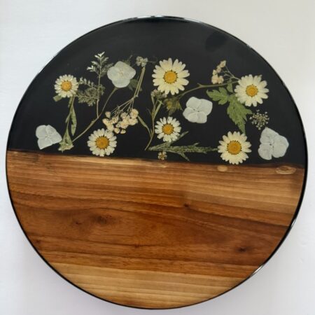 George McCart - Center Piece "Lazy Susan" - Black Walnut with Daisies in Epoxy - 12 diameter