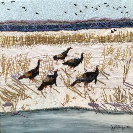 Janice Gittings - Turkeys in the Snow - Fibre - 12.75" x12.75" x 1.5