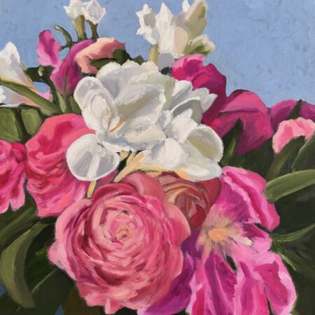 Piera Pugliese - Freesia and Roses - Oil on cradled board - 10”x8”