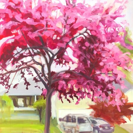 Piera Pugliese - Knoll Crabapple with Cars - Oil on canvas - 24”x24”