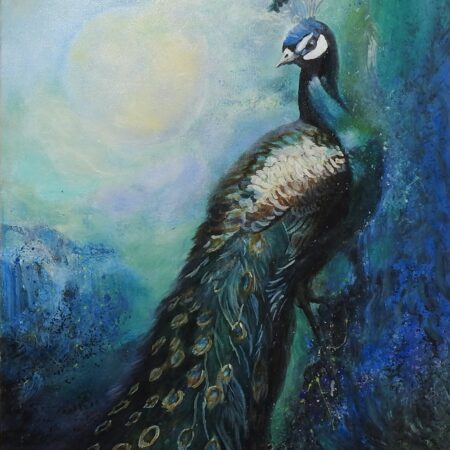 Lynda Moffatt - Peacock Elegance - Oils, Mixed Media, Acrylics, Inks, Charcoal - 24x20