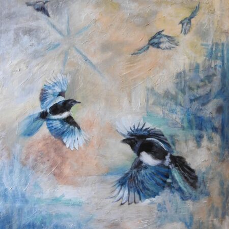 Lynda Moffatt - Magpie Serenade - Oils, Charcoal, Collage - 24x20