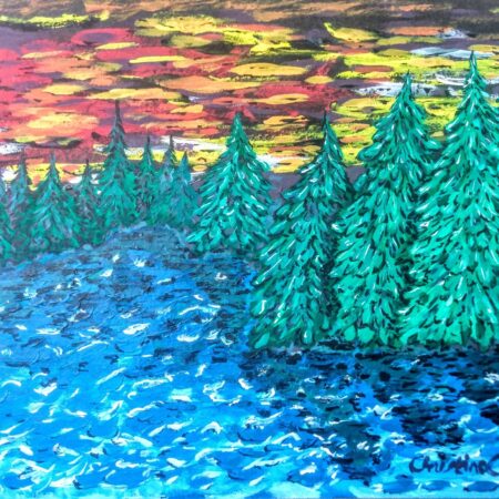Christine Currie - At the Water's Edge - Gouache on black mixed media paper with vellum finish - 12'' x 9''