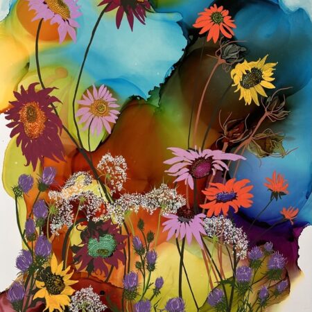 Michelle Hudson - Meet Me Where the Sunflowers Grow - Mixed media on paper - 40'' x 26'' x 1.5''