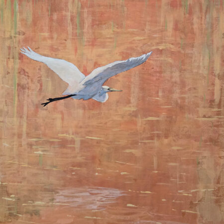 Wayne Hudson - Sunset Reflections - Great Egret - Acrylic on Wood Panel - 20x20x1.4