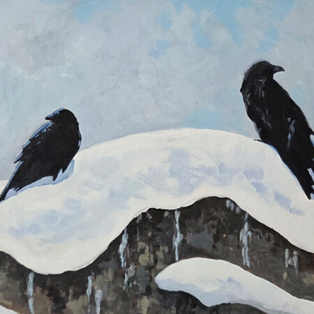 Wayne Hudson - Snowy Day - Crows - Acrylic on Canvas - 24x14.5x2.5