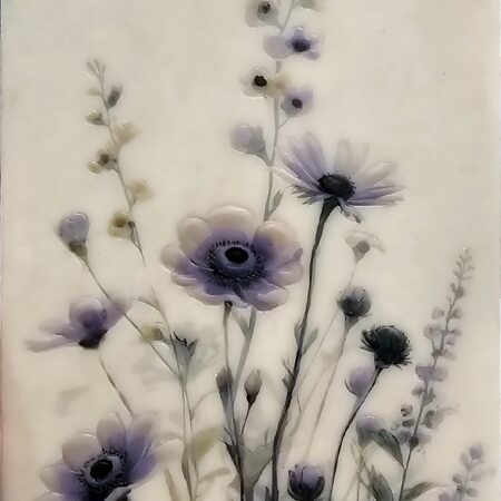 Karen Brown - Violets Blue - Encaustic mixed media on panel - 6 × 12