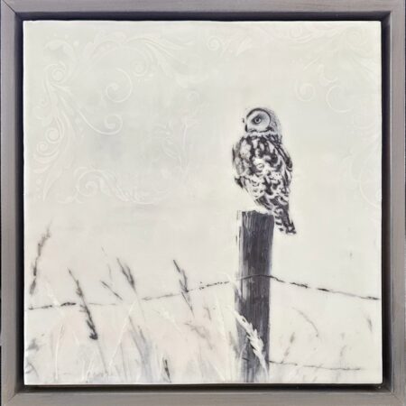 Karen Brown - A Watchful Soul - Encaustic mixed media on panel - 12 × 12